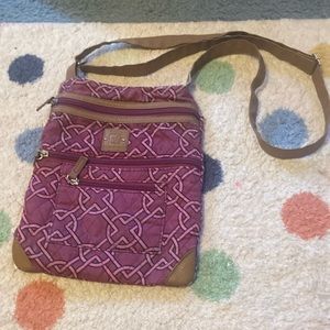 Purple, pink and brown purse